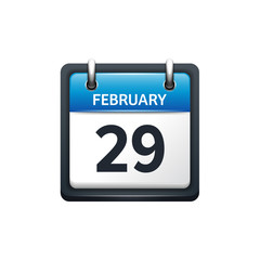 February 29. Calendar icon.Vector illustration,flat style.Month and date.Sunday,Monday,Tuesday,Wednesday,Thursday,Friday,Saturday.Week,weekend,red letter day. 2017,2018 year.Holidays.