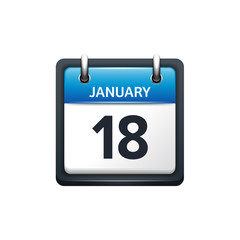 January 18. Calendar icon.Vector illustration,flat style.Month and date.Sunday,Monday,Tuesday,Wednesday,Thursday,Friday,Saturday.Week,weekend,red letter day. 2017,2018 year.Holidays.