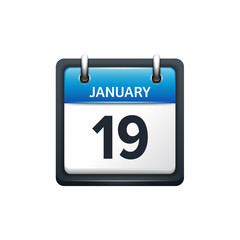 January 19. Calendar icon.Vector illustration,flat style.Month and date.Sunday,Monday,Tuesday,Wednesday,Thursday,Friday,Saturday.Week,weekend,red letter day. 2017,2018 year.Holidays.