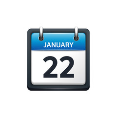 January 22. Calendar icon.Vector illustration,flat style.Month and date.Sunday,Monday,Tuesday,Wednesday,Thursday,Friday,Saturday.Week,weekend,red letter day. 2017,2018 year.Holidays.
