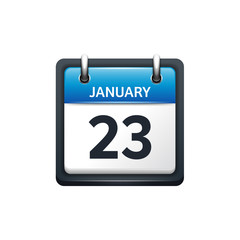 January 23. Calendar icon.Vector illustration,flat style.Month and date.Sunday,Monday,Tuesday,Wednesday,Thursday,Friday,Saturday.Week,weekend,red letter day. 2017,2018 year.Holidays.