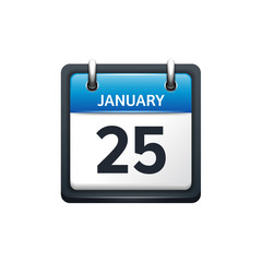 January 25. Calendar icon.Vector illustration,flat style.Month and date.Sunday,Monday,Tuesday,Wednesday,Thursday,Friday,Saturday.Week,weekend,red letter day. 2017,2018 year.Holidays.