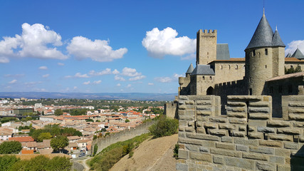Medieval castle of Carcassonne and panorama of lower town