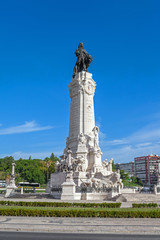 Fototapeta na wymiar Marques de Pombal Square and Monument in Lisbon, placed in the center of the busiest roundabout of Portugal. One of the landmarks of the city.