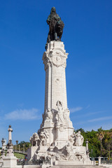 Fototapeta na wymiar Marques de Pombal Square and Monument in Lisbon, placed in the center of the busiest roundabout of Portugal. One of the landmarks of the city.