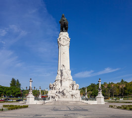 Marques de Pombal Square and Monument in Lisbon, placed in the center of the busiest roundabout of Portugal. One of the landmarks of the city.