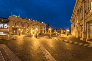Fototapeta na wymiar Rome (Italy) - The square named Piazza del Campidoglio, in the blue hour