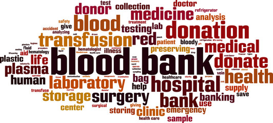 Obraz premium Blood bank word cloud concept. Vector illustration
