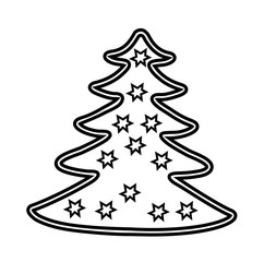 Vector illustration of christmas tree with stars black and white