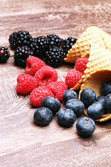 Berries in waffle cones