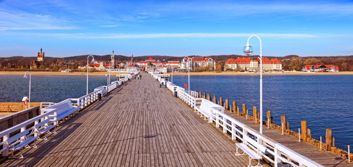 View from the pier on the beautiful architecture of Sopot, Poland. - obrazy, fototapety, plakaty