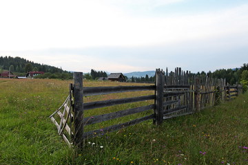 Wood fence in countryside of Romania