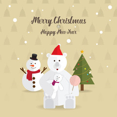 Christmas white bear and christmas tree happy new year vector