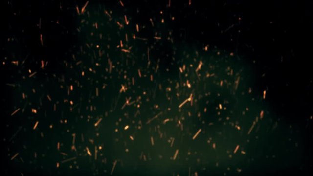 flying sparks of fire with smoke, abstract animation of flying particles with motion blur 4K