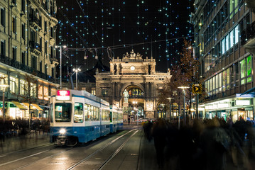 Christmas shopping in the decorated Zurich Bahnhofstrasse - 6 - obrazy, fototapety, plakaty