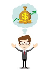 Businessman dreaming about money.