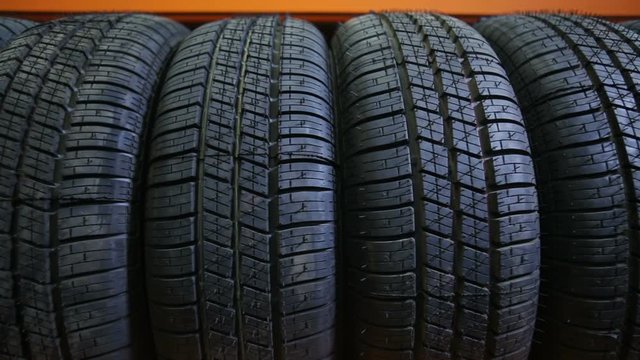Car tyres in a row