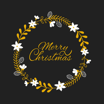 Merry Christmas. Round frame on a black background.