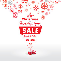 Fototapeta na wymiar Christmas and New year sale banner template design with discount 50%-80 %. Vector illustration