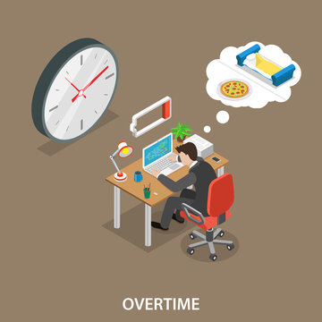 Overtime isometric flat vector illustration