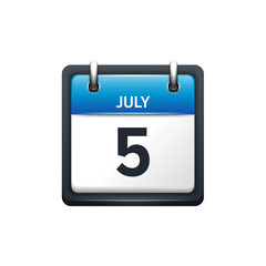 July 5. Calendar icon.Vector illustration,flat style.Month and date.Sunday,Monday,Tuesday,Wednesday,Thursday,Friday,Saturday.Week,weekend,red letter day. 2017,2018 year.Holidays.