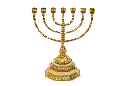 Ritual of the Golden menorah on a white background