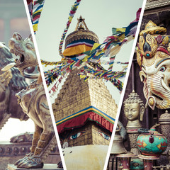 Collage of Kathmandu (Nepal) images - travel background (my phot