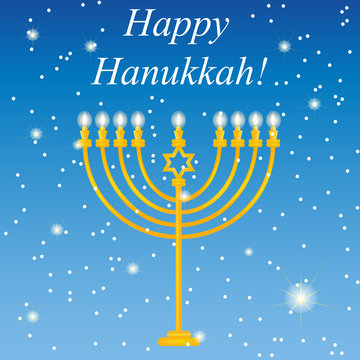 Happy Hanukkah logo , the icon for printing. Beautiful vector background to the holiday of Chanukah. Postcard for congratulations Happy Hanukkah