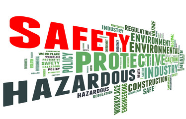 Fototapeta premium Safety in workplace concept - Safety in word collage