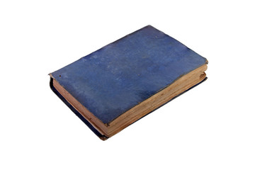 Ancient book blue cover isolated on white background with clipping path