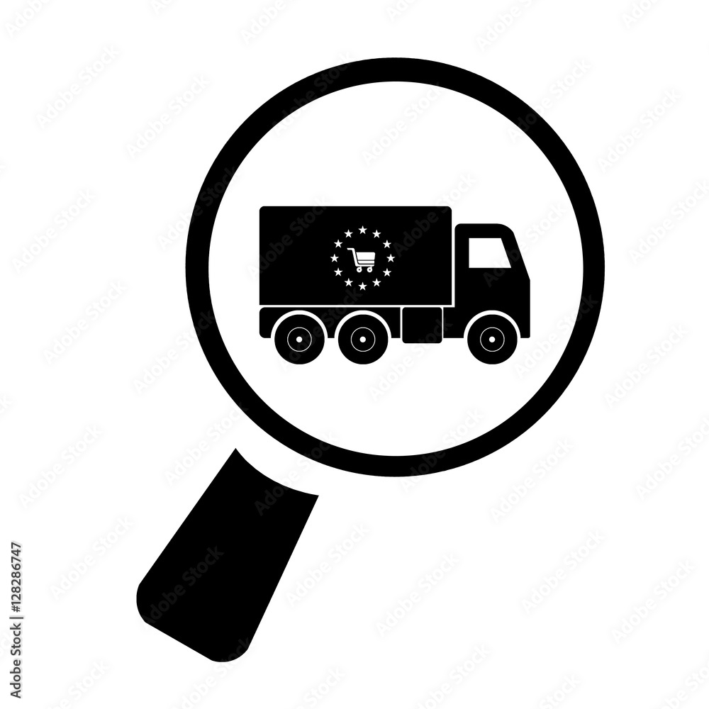 Poster Camion de livraison en Europe dans une loupe