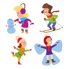 Christmas kids playing winter games