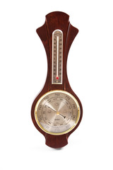 Vintage wooden wall barometer on a white background