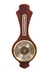Vintage wooden wall barometer on a white background