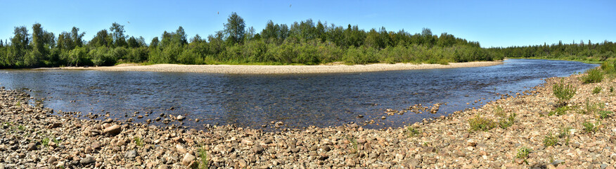 Panorama of the taiga river in the national Park.