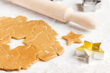 Fototapeta na wymiar Preparing Christmas gingerbread cookies