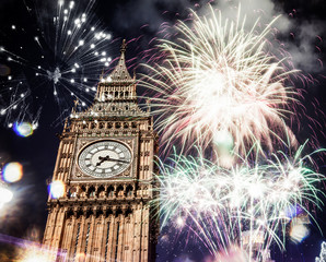 New Year in the city - Big Ben with fireworks