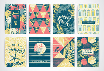 Set of summer cards with hand-drawing elements.