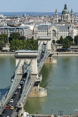 Chain bridge across the Danube river in Budapest