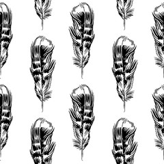 seamless pattern with hand-drawn feathers