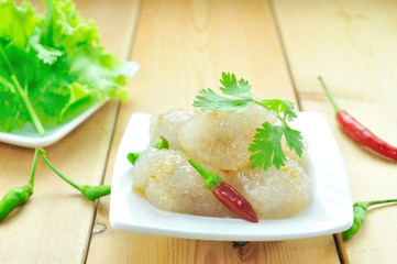 Tapioca Balls with Pork stuffed with various vegetable side dish