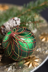Handmade green english ornament ball for christmas tree