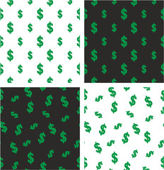 Dollar Currency Sign Big & Small Aligned & Random Seamless Pattern Color Set