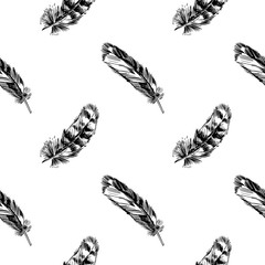 seamless pattern with hand-drawn feathers