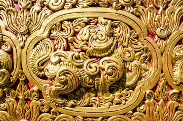 Close Up Beautiful StuccoThai Traditional Art Fantastic Beast or Animal(Lai Thai) Handmade Background Wallpaper Texture