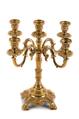 Fototapeta na wymiar Vintage golden candlestick on white background