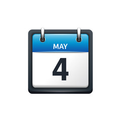 May 4. Calendar icon.Vector illustration,flat style.Month and date.Sunday,Monday,Tuesday,Wednesday,Thursday,Friday,Saturday.Week,weekend,red letter day. 2017,2018 year.Holidays.