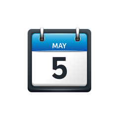 May 5. Calendar icon.Vector illustration,flat style.Month and date.Sunday,Monday,Tuesday,Wednesday,Thursday,Friday,Saturday.Week,weekend,red letter day. 2017,2018 year.Holidays.