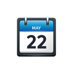 May 22. Calendar icon.Vector illustration,flat style.Month and date.Sunday,Monday,Tuesday,Wednesday,Thursday,Friday,Saturday.Week,weekend,red letter day. 2017,2018 year.Holidays.