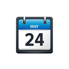 May 24. Calendar icon.Vector illustration,flat style.Month and date.Sunday,Monday,Tuesday,Wednesday,Thursday,Friday,Saturday.Week,weekend,red letter day. 2017,2018 year.Holidays.